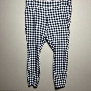 Lands End Women Serious Sweats Pants 1X Blue White Gingham Capri Pull On Elastic